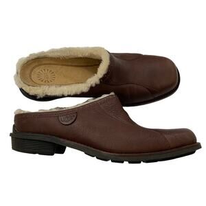 UGG Leather Fur trim mules size 7
